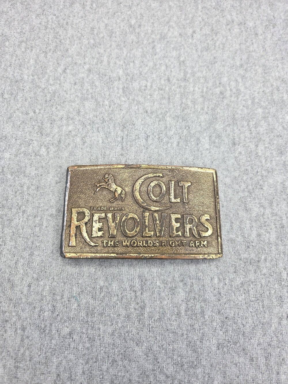 Vintage Colt Revolvers Belt Buckle The World's Right Arm Rearing Colt Firearms